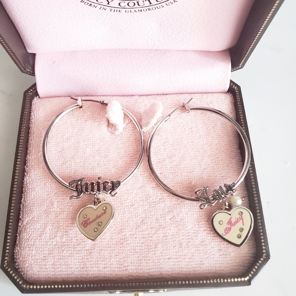 SALE 🥰😀 Juicy Couture Hoop Earrings Silver Tone - Picture 2 of 8